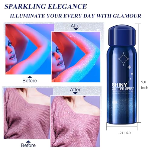 HANYWIL Body Glitter, Glitter Spray for Hair and Body, Spray, Hairspray Clothes, Long-Lasting Shimmer Suitable Stage, Festival Rave Makeup Prom 2.11 Fl Oz