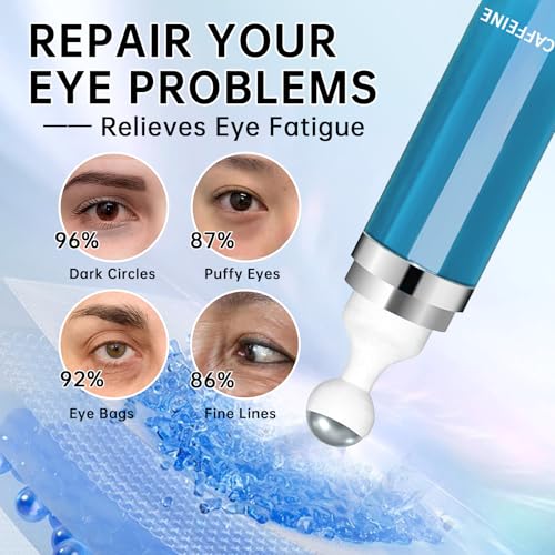 2PCS Caffeine Eye Cream & Serum Set for Anti-Aging, Puffiness & Dark Circles with Cooling Roller