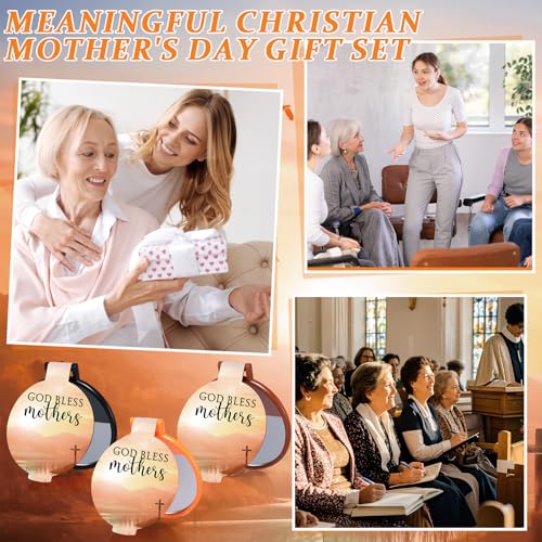 Reallnaive 36 Sets Terracotta Mothers Day Christian Gifts - Compact Mirrors with Bible Cards for Church Events
