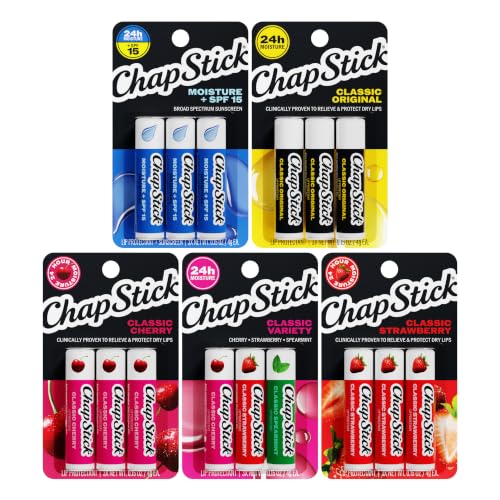 ChapStick Classic Collection Flavored Lip Balm Set with SPF 15 - Pack of 15 Tubes