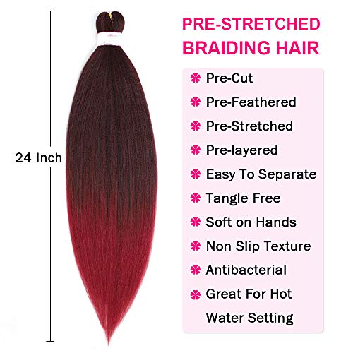 BEFUNNY 20 Inch Pre Stretched Braiding Hair - 8 Packs Ombre Black to Burgundy Red T1B/BUG