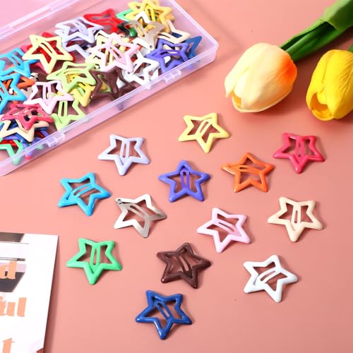 50PCS Colorful Star Hair Clips for Girls & Women - Non-Slip Metal Barrettes, Trendy Y2K Hair Accessories