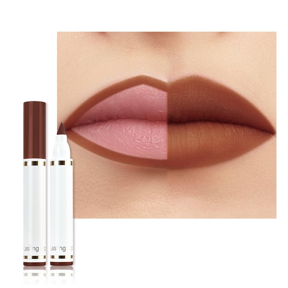 Warm Brown Dual-Tip Liquid Lip Liner Pen - Waterproof Matte Finish for Full Coverage & Precision Lining | Long-Lasting Makeup Tool