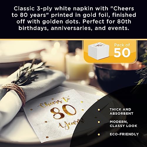 Cheers to 80 Years Cocktail Napkins - 50-Pack White 3-Ply