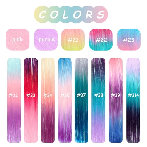 NOTICEME 25 Inch Colored Hair Ponytail Extensions with Tinsel - Pack of 2, Crazy Hair Day