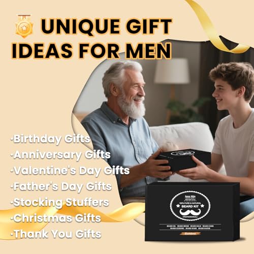 Isner Mile Dad Gifts Fathers Day Husband: from Wife Daughter, Beard Grooming Kit for Men with Beard Oil Balm Wash Brush Comb & Straight Razor, Stocking Stuffers Birthday Gifts for Men Him Boyfriend