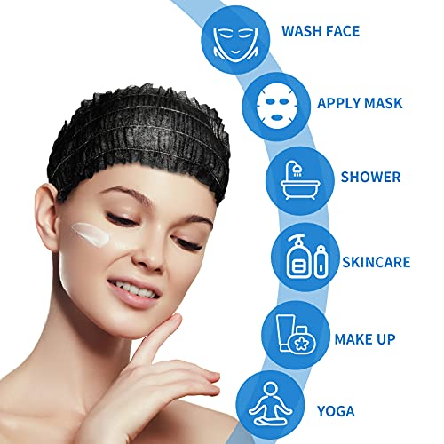 Waydress 100-Pack Disposable Spa Headbands, Stretchable Non-Woven Hair Bands