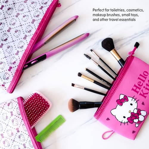 Hello Kitty 3-Piece Travel Pouch Set - Zippered Makeup & Toiletry Bags