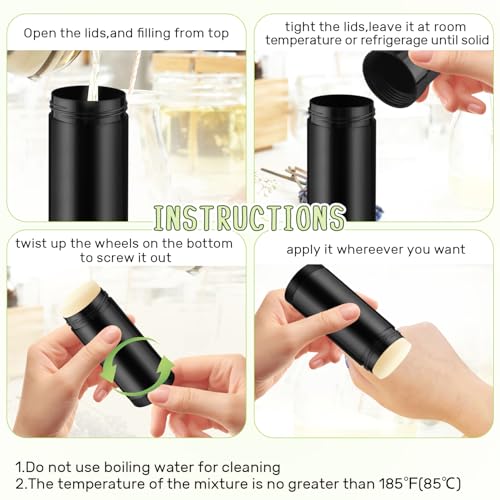 15 Pcs 2 oz Black Twist-Up Deodorant Containers - Refillable Lip Balm Tubes