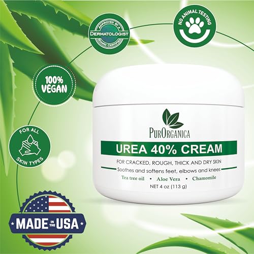 PurOrganica Urea Cream 40% ? Made in USA, Maximum Strength Foot Cream for Dry, Cracked Heels, Corns, Calluses & Rough Feet, Exfoliating Moisturizer