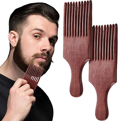 Patelai Wooden Beard Comb - 2 Pack Long Tooth Hair & Grooming Pick for Men & Women