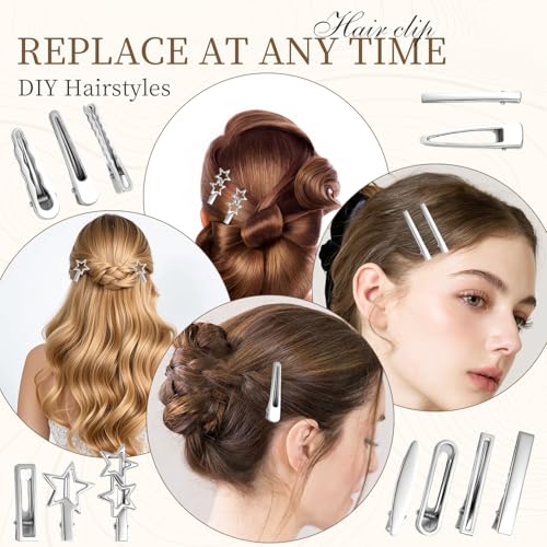 24PCS Silver Hair Clips Set - Y2K Metal Barrettes for Women