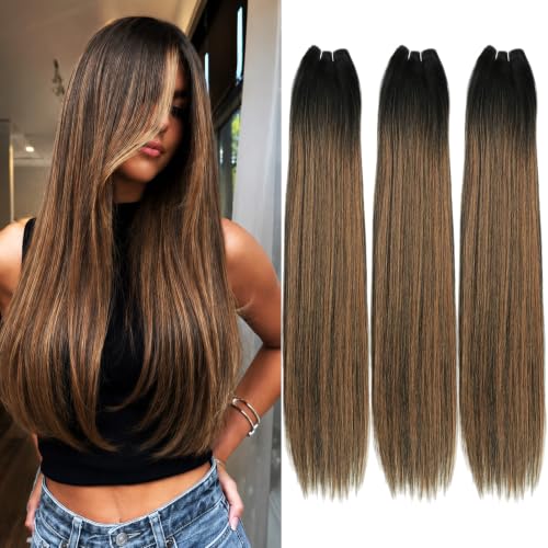 Mofyue 26 Inch Straight Synthetic Hair Extensions, Ombre Honey Blonde, 3 Pack