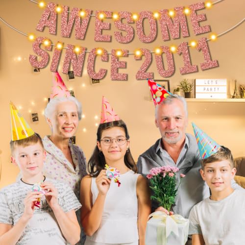 Rose Gold 15th Birthday Decorations with LED Lights | Awesome Since 2011 Banner