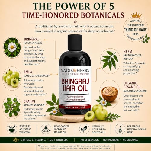 Vadik Herbs Bringraj & Rosemary Hair Oil for Hair Loss & Thinning - 8 oz