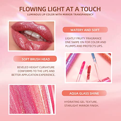 Aseawave 9-Color Shimmery Lip Gloss Set – Long-Lasting Moisturizing Gloss