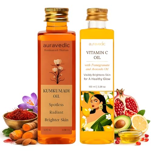 Auravedic Vitamin C & Kumkumadi Face Oil Combo - Radiant Skin Care Set
