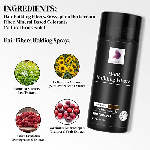 TOPIBUITY Hair Building Fibers Set - Dark Brown - 3-in-1 Thickening Kit