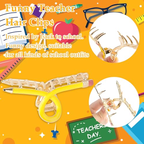 3-Pack Pencil Claw Clips for Teachers - Cute Hair Accessories