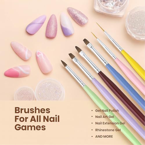 HomTop 6-Piece Dual-Ended Nail Art Brush Set for Gel & Acrylic Manicure