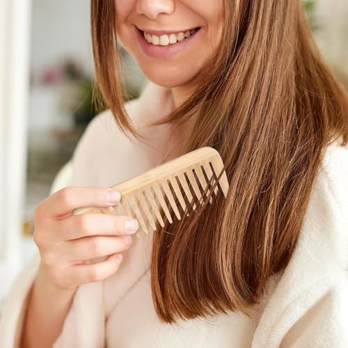 Bamboo Wide Tooth Comb for Hair & Beard - Hand Polished, Portable