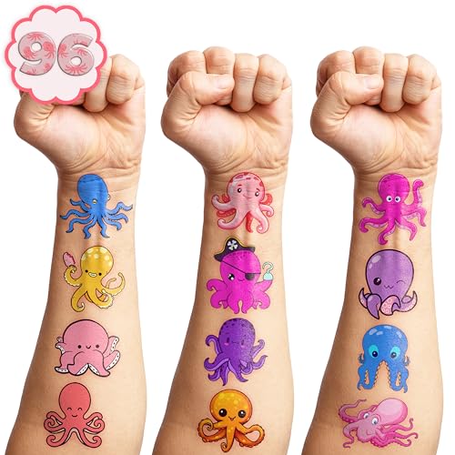 Octopus Themed Temporary Tattoos - 100pcs Waterproof Marine Stickers for Kids & Parties