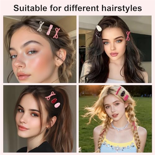 16 Pack Y2K Polka Dot Bow Hair Clips for Women & Girls - Non Slip Metal Barrettes