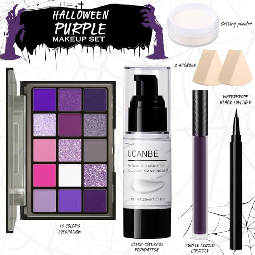 UCANBE Purple Halloween Makeup Kit – 15-Color Eyeshadow Palette & Face Makeup