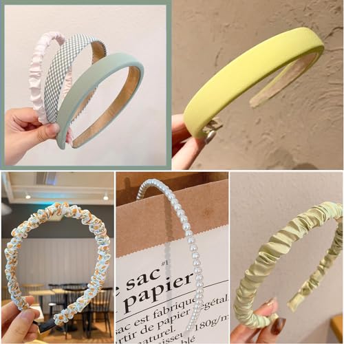 YONOY 7-Piece Fashion Headband Set for Women & Girls, Non-Slip Floral Pearl Wide Headbands (Green)
