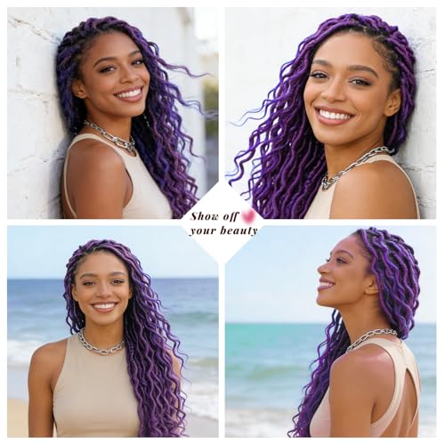 14 Inch Boho Faux Locs Crochet Hair - Pre-looped Goddess Locs, Purple