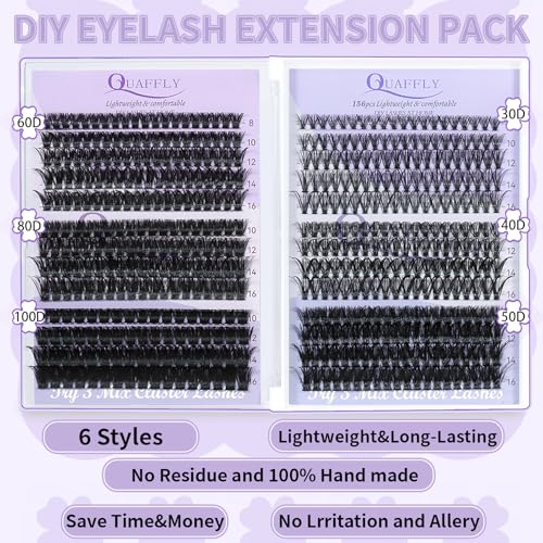 DIY Eyelash Extension Kit with 6 Styles, 8-16mm D Curl Lashes