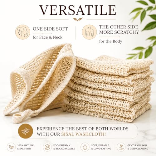 Natural Sisal Washcloth Set - 3 Pack Eco-Friendly Exfoliating Scrubber