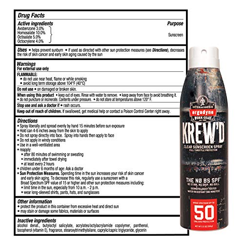 Ergodyne KREW’D 6353 SPF 50 Sunscreen Spray, 5.5oz Water-Resistant