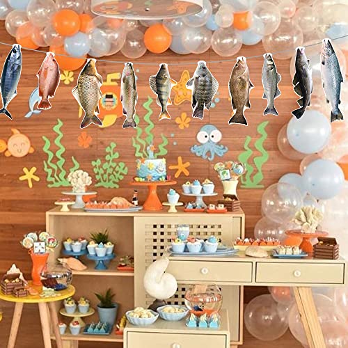 Gone Fishing Banner Decoration - 10 Realistic Paper Fish for Parties