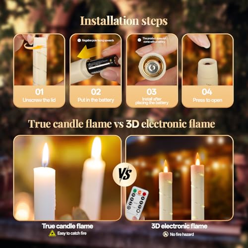 Flameless Taper Candles with Fairy String Lights - Remote & Timer