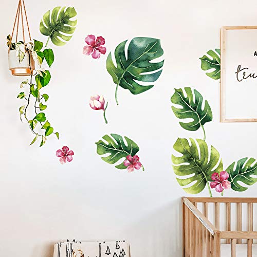 Tropical Leaf Wall Stickers - 18-Piece Foliage Decals for Home Decor