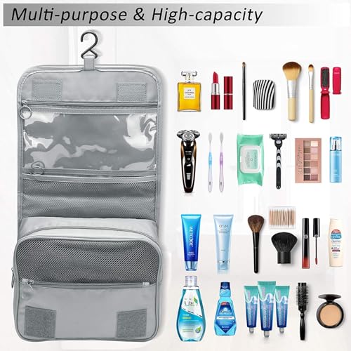 Trawila Gray 2 Travel Hanging Toiletry Bag Waterproof Cosmetic Organizer for Men & Women