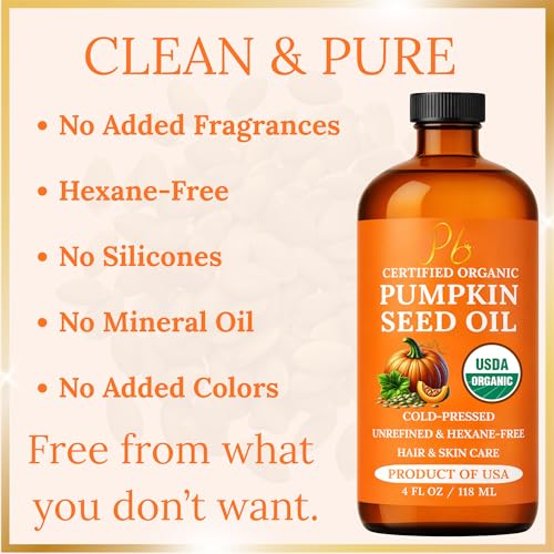 Pumpkin Seed Oil ? USDA Organic, Cold-Pressed & 100% Pure, Unrefined, Pumpkin Oil for Hair Growth, Dry Skin & Face ? Natural Anti-Aging Moisturizer & Hair Oil for Dry, Damaged Hair ? Glass Bottle