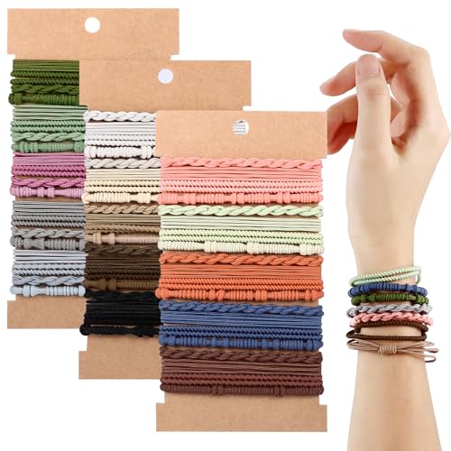 60 Pcs Boho Elastic Hair Ties & Bracelets Set for Women & Girls