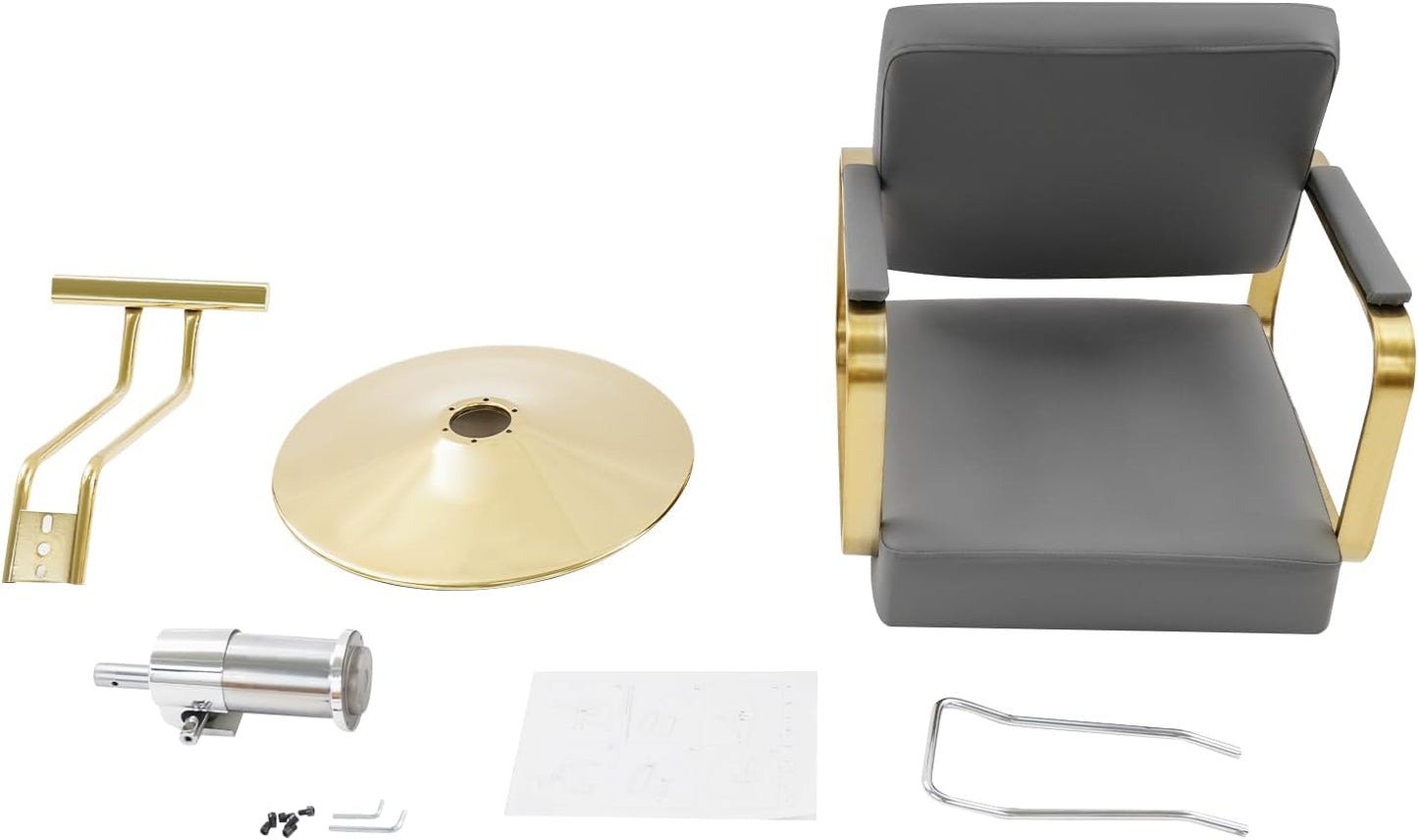 Salon Barber Chair - Hydraulic Pump & 360° Swivel | Adjustable Height Beauty Chair in Grey & Gold
