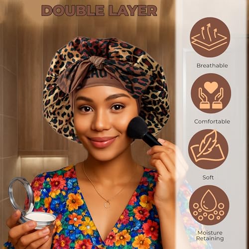 Brown Double Layer Silk Satin Sleeping Bonnet for Hair Protection & Moisture Retention