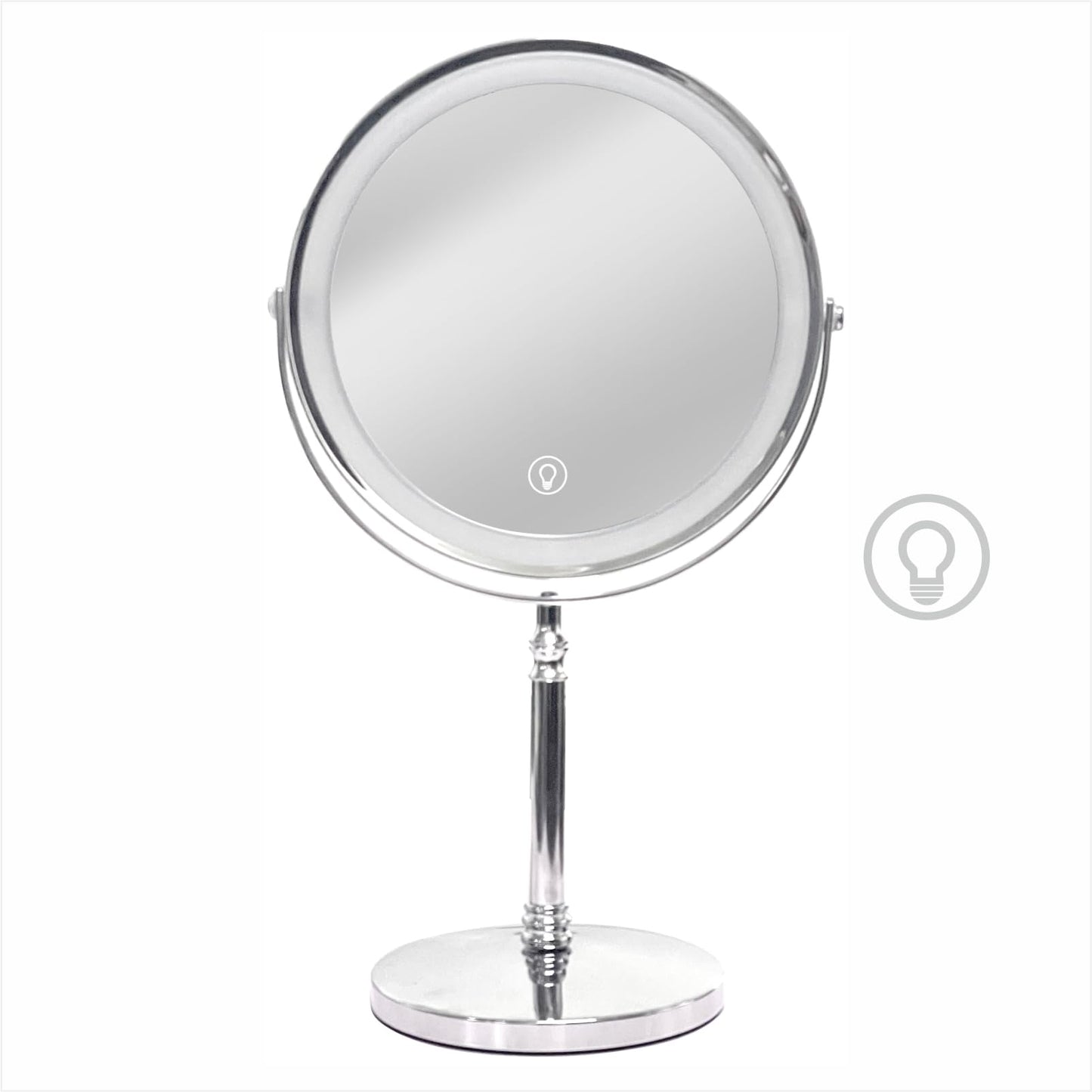 Makeup Mirror with Lights ，8 Inch 1X/10X Rechargeable Double Sided Magnifying, 360° Rotation LED HD Mirror with 3 Colors，Brightness Adjustable, Gifts for Women & Men