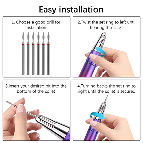 Flame Cuticle Nail Drill Bit Set - 6pcs for Electric Nail Files