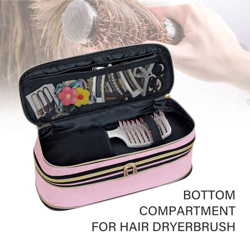 UOZL Pink Hair Dryer & Curling Iron Travel Case - Dual-Layer Organizer