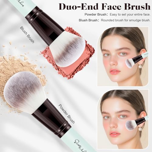 START MAKERS 5-Piece Dual-Ended makeup brush set (Black Gold + Light Blue) for foundation, contour, concealer, blush, powder & eyeshadow