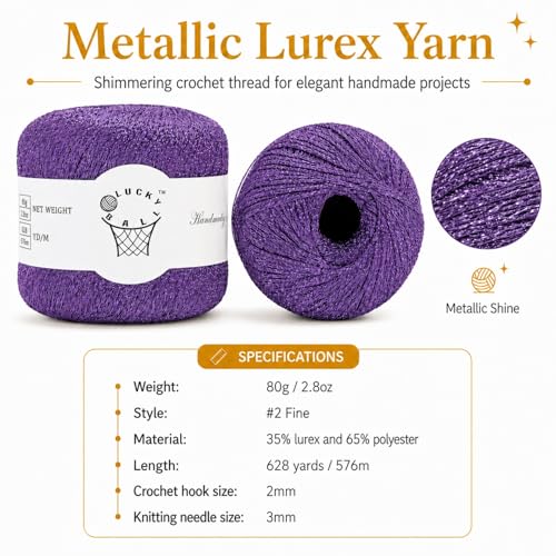 80g Sparkle Silver Metallic Crochet Yarn for Knitting & Crafts