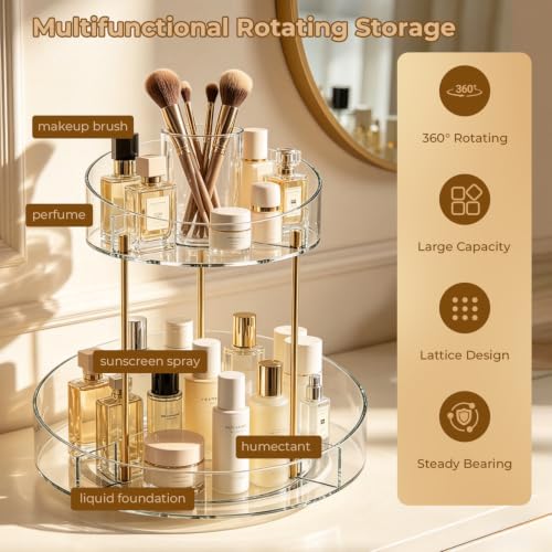 GTI 2-Tier 360° Rotating Makeup Organizer - Clear Spinning Vanity Storage