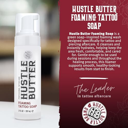 Hustle Bubbles Tattoo Aftercare Tattoo Soap - Dermatologist Tested Cleanser To Clean New Tattoos & Piercings - Essential Body Art Supplies 7oz