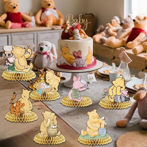 Winnie the Pooh Centerpieces - 9pcs Honeycomb Table Decor for Baby Shower & Birthday Parties