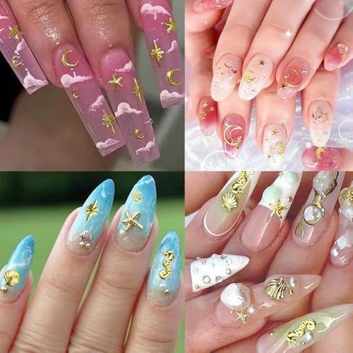 Gold Star Ocean Nail Charms - 2 Boxes of 12 Shapes for DIY Art